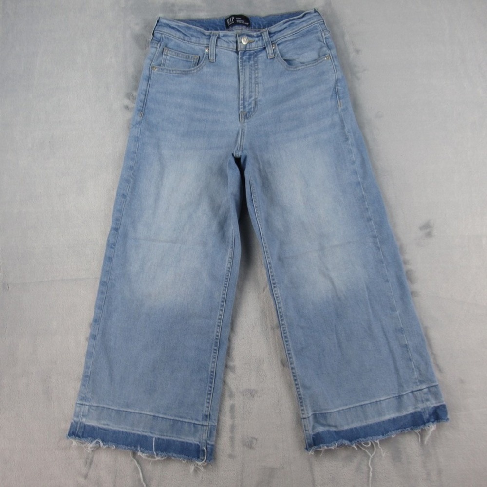 Gap Denim Women 8/29S High Rise Wide Leg Crop Light Wash Raw Hem Jeans